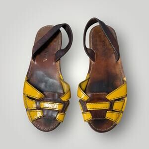PRADA Brown & Yellow Huarache Flat Sandals sz 41